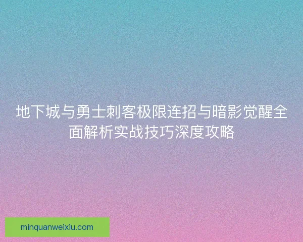 地下城与勇士刺客极限连招与暗影觉醒全面解析实战技巧深度攻略 地下城与勇士刺客极限连招与暗影觉醒全面解析实战技巧深度攻略